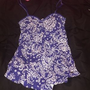 Blue and White Spaghetti Strap Tank Top